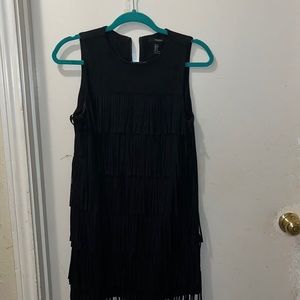 Fringe Velvet Black Dress